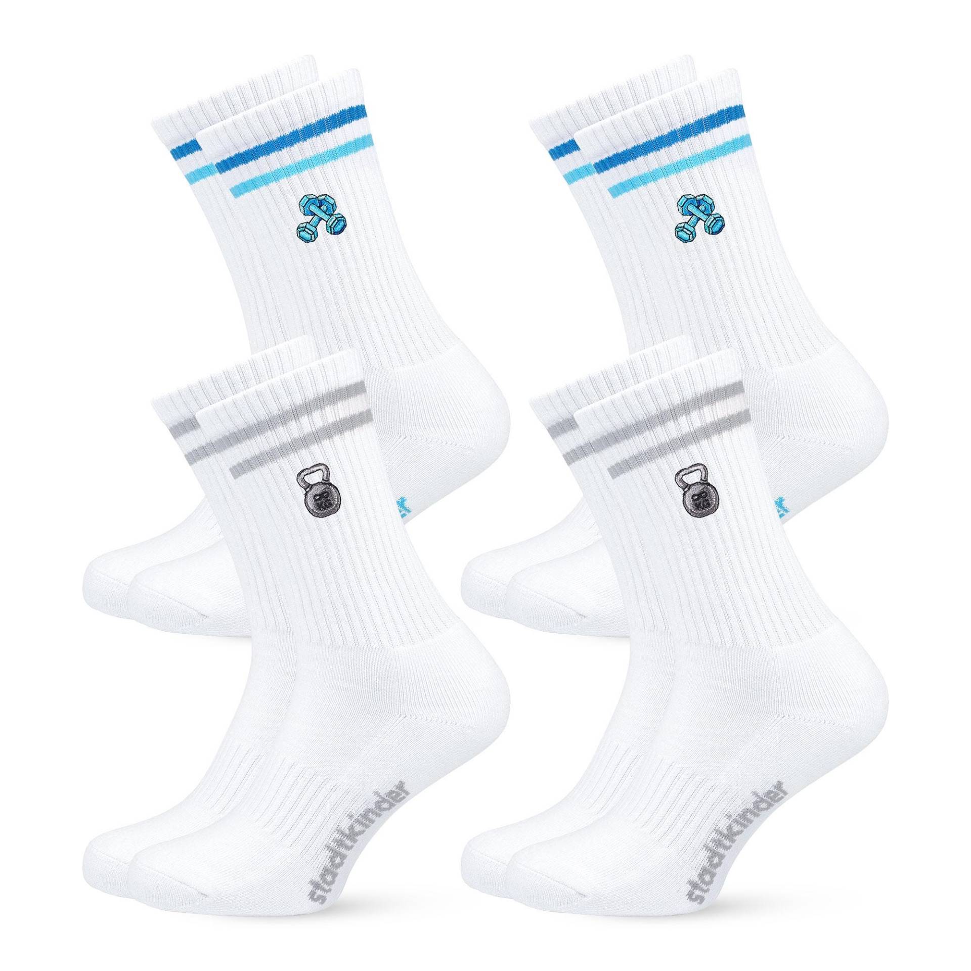 Fitness Mix Socken 4Er Set Für Sportfans Bestickte Bio-Baumwolle Sportsocken Damen & Herren Lustige Tennissocken Mit Dumbbell Motiv von StadtkinderCom