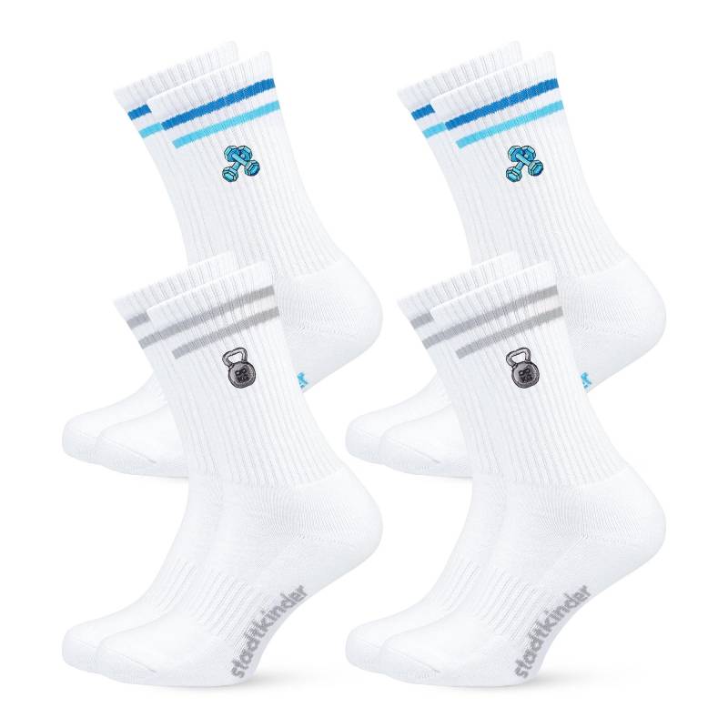 Fitness Mix Socken 4Er Set Für Sportfans Bestickte Bio-Baumwolle Sportsocken Damen & Herren Lustige Tennissocken Mit Dumbbell Motiv von StadtkinderCom