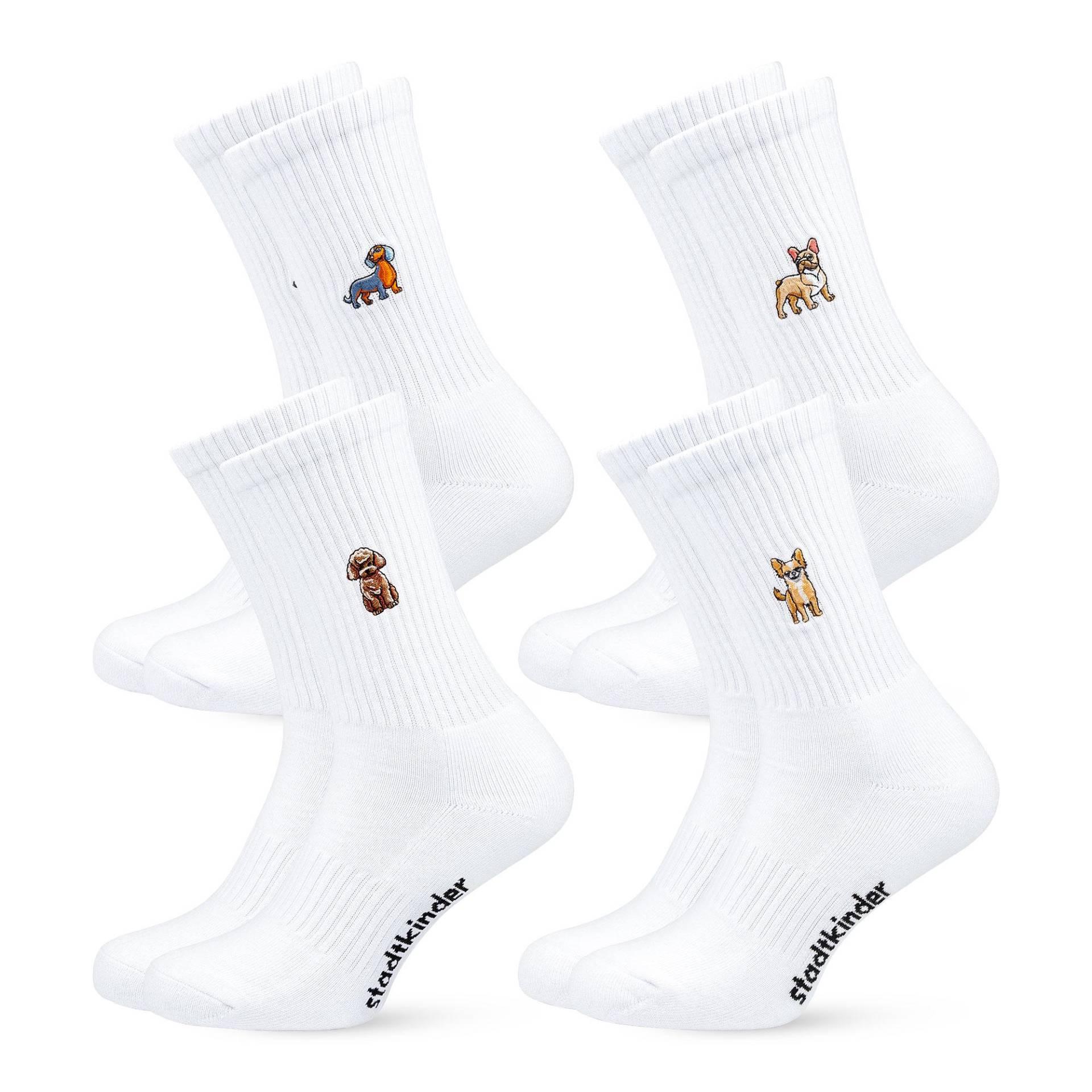 Hunde Mix Socken 4Er Set Für Dog Moms & Dads Bestickte Bio-Baumwolle Sportsocken Damen & Herren Lustige Tennissocken Mit Tiermotiv von StadtkinderCom