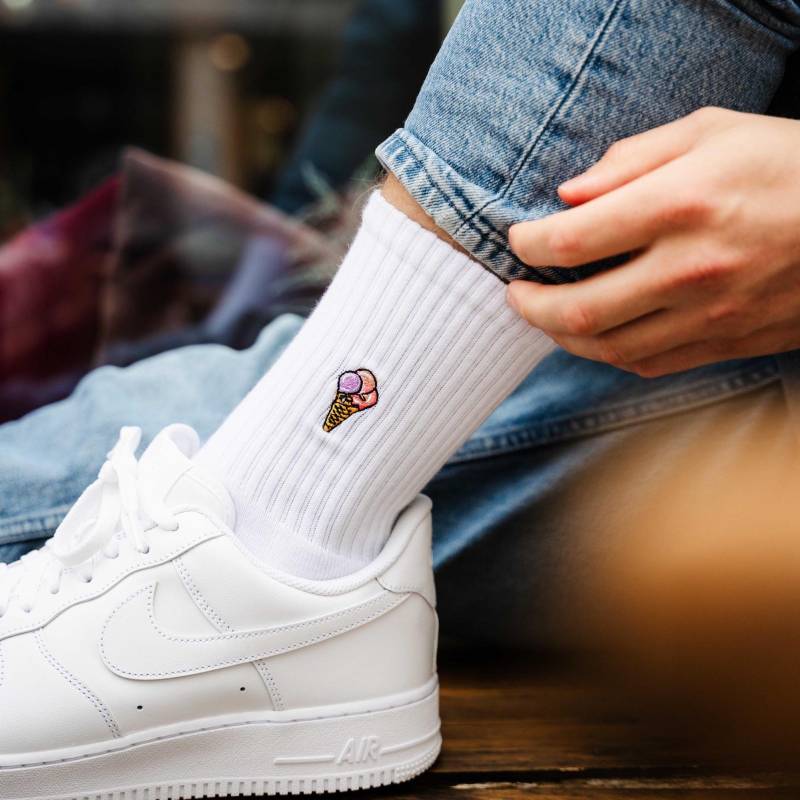 Ice Cream Socken Für Dessertfans Bestickte Bio-Baumwolle Sportsocken Damen & Herren Lustige Tennissocken Mit Eiscreme Motiv von StadtkinderCom