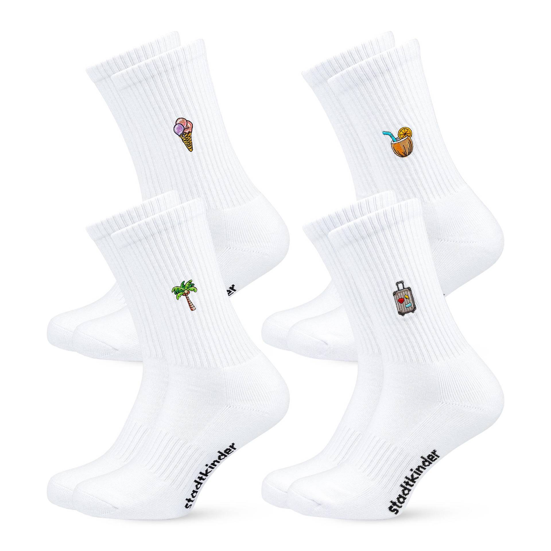 Travel Mix Socken 4Er Set Für Reisefans Bestickte Bio-Baumwolle Sportsocken Damen & Herren Lustige Tennissocken Mit Urlaubsmotiv von StadtkinderCom