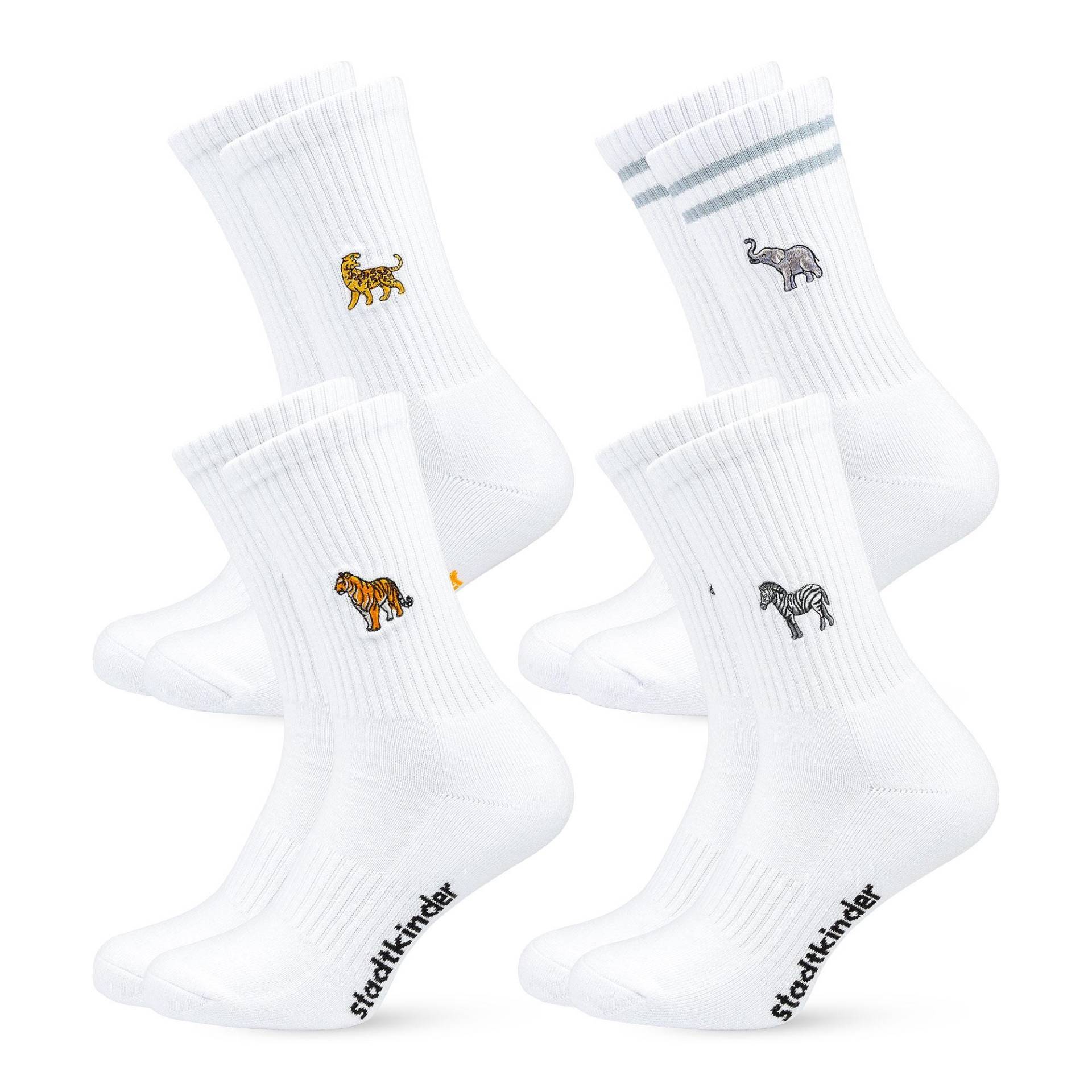 Wildlife Mix Socken 4Er Set Für Safari Fans Bestickte Bio-Baumwolle Sportsocken Damen & Herren Lustige Tennissocken Mit Tier-Motiv von StadtkinderCom