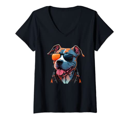 Damen American Staffordshire Terrier T-Shirt mit V-Ausschnitt von Stafford Dog Love