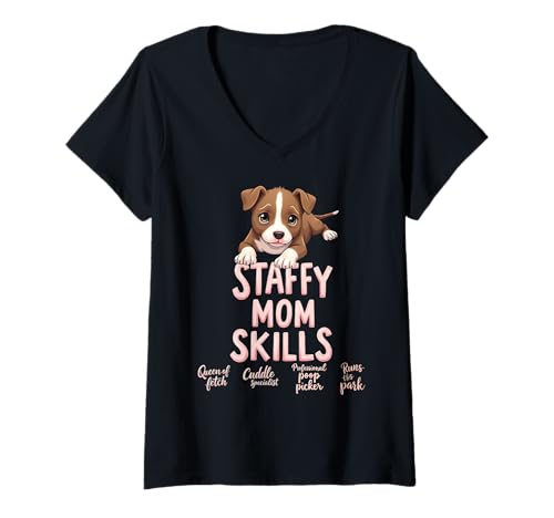 Damen Lustiges Staffy Mom Dog Stafford Mama Humor Zitat T-Shirt mit V-Ausschnitt Damen Lustiges Staffy Mom Dog Stafford Mama Humor Zitat T-Shirt mit V-Ausschnitt von Staffordshire Bull Terrier Fun Designs