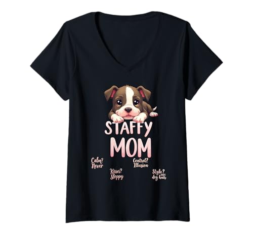Damen Lustiges Staffy Mom Dog Stafford Mama Humor Zitat T-Shirt mit V-Ausschnitt Damen Lustiges Staffy Mom Dog Stafford Mama Humor Zitat T-Shirt mit V-Ausschnitt von Staffordshire Bull Terrier Fun Designs