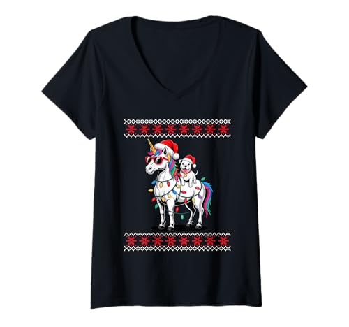 Damen Christmas Staffordshire Bull Terrier Unicorn Staffy T-Shirt mit V-Ausschnitt Damen Christmas Staffordshire Bull Terrier Unicorn Staffy T-Shirt mit V-Ausschnitt von Staffordshire Bull Terrier Lover Gifts