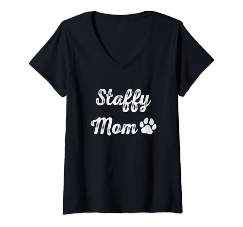 Damen Staffy Mom American Staffordshire Lover Geschenk Muttertag T-Shirt mit V-Ausschnitt von Staffy Mom American Staffordshire Lover Gift
