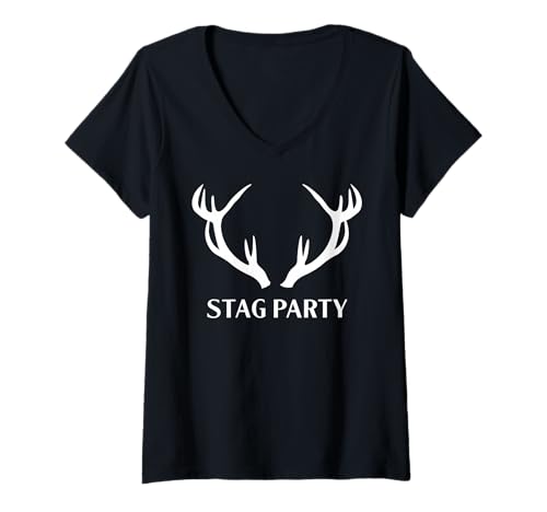 Damen Junggesellenabschied Geweih Junggesellenabschied Junggesellenabschied T-Shirt mit V-Ausschnitt von Stag Party Gifts