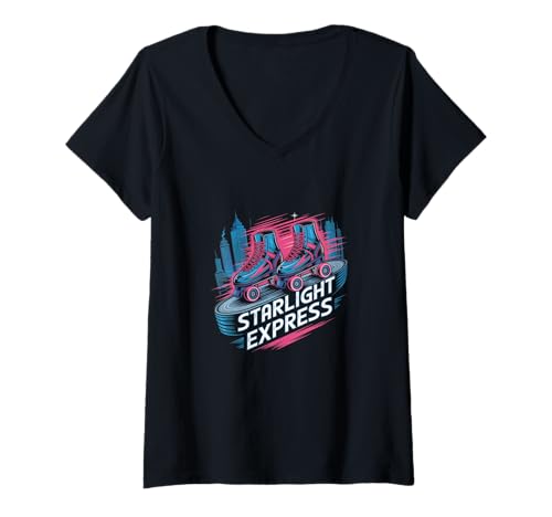 Damen Starlight Retro Musiktheater Express Broadway Theater T-Shirt mit V-Ausschnitt von Stage Notes