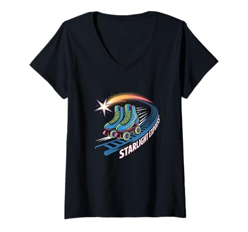 Damen Starlight Retro Musiktheater Express Broadway Theater T-Shirt mit V-Ausschnitt von Stage Notes