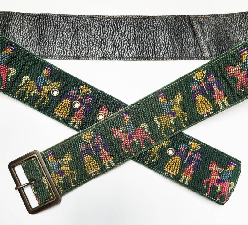 Gürtel Black Forrest Grün Bunt Leder Jaquard German Ethnostyle von StahlhofenBagsKoeln
