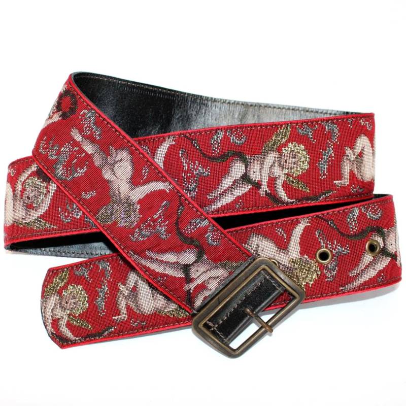Gürtel Rot Angels Belt Engel Jaquardbordüre Leder Putten von StahlhofenBagsKoeln