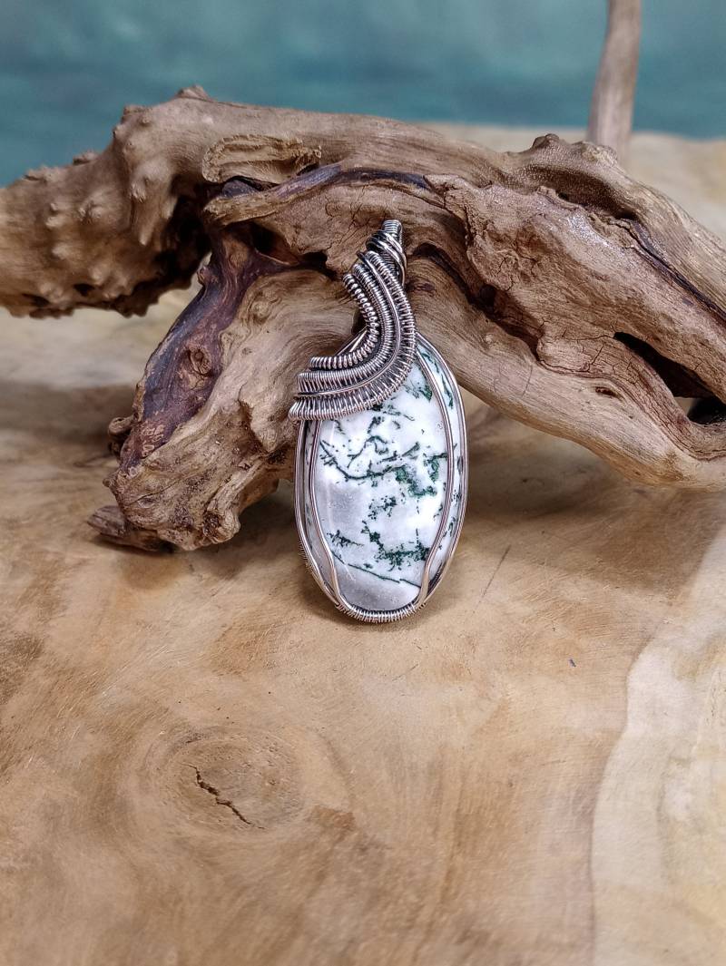 Baumachat Kettenanhänger, Edelstahl Anhänger Mit Baum Achat, Damen, Frauen, Handgemachtes Einzelstück von Stahlweberei