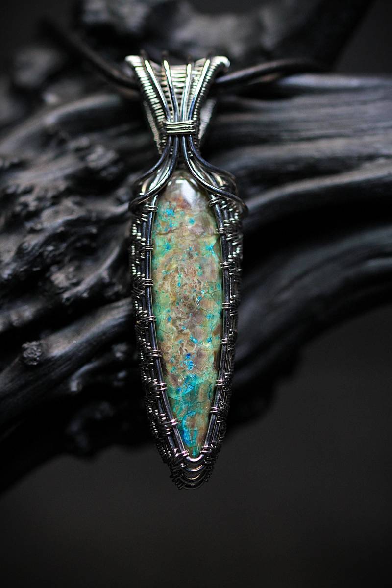 Chrysokoll Tropfen Kettenanhänger Für Frauen in Silber | Edelstahl, Blau - Türkiser Edelstein Schmuck Damen von Stahlweberei