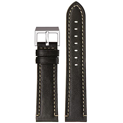 Stailer Uhrarmband 26mm schwarz, echtes wasserbeständiges Leder, Premium Aviator Collection, Ersatzarmband 26 mm, Lederarmband mit Edelstahl Metall Schließe für Herren Damen von Stailer