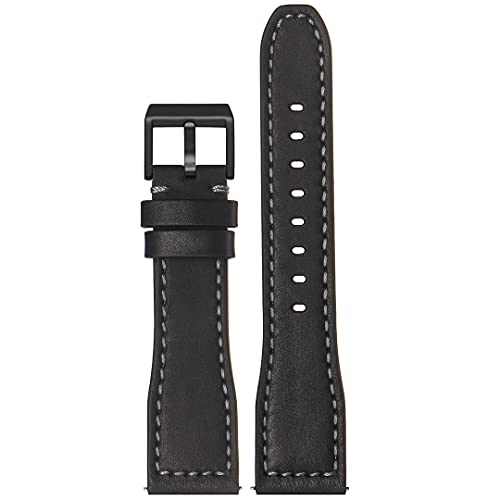 Stailer Uhrenarmband 20mm schwarz, aus echtem Italienischem Leder, Ersatzarmband 20 mm, Lederarmband mit Edelstahl Metall Schließe matt PVD-beschichtet für Herren, mit grauer Naht von Stailer