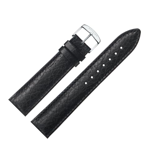 Stailer Uhrenarmband mit Edelstahl-Metallschließe - Aus echtem, hochwertigem Leder mit Alligatorprägung - 18mm - Ersatzarmband für Uhren - Für Damen und Herren - Schwarz mit Büffelprägung von Stailer