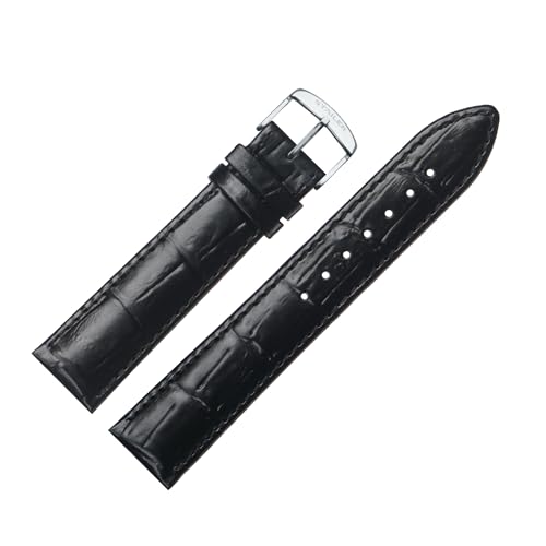 Stailer Uhrenarmband mit Edelstahl-Metallschließe - Aus echtem, hochwertigem Leder mit Alligatorprägung - 22mm - Ersatzarmband für Uhren - Für Damen und Herren - Schwarz mit Alligatorprägung von Stailer