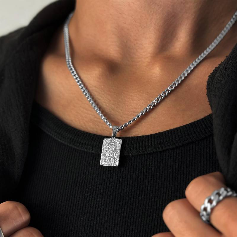 Abstract Chain Men - 4mm Cuban Link Silver Textured Necklace Minimalist Waterproof & Non-Fading Gift Idea von StainlessJV