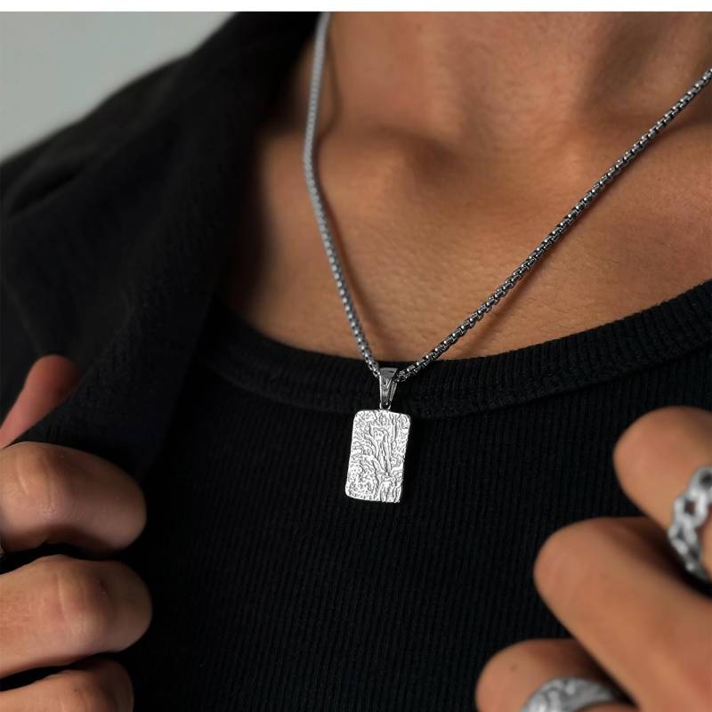Abstract Pendant Chain - Box Silver Men Textured Necklace Minimalist Urban Jewelry Gift Idea von StainlessJV