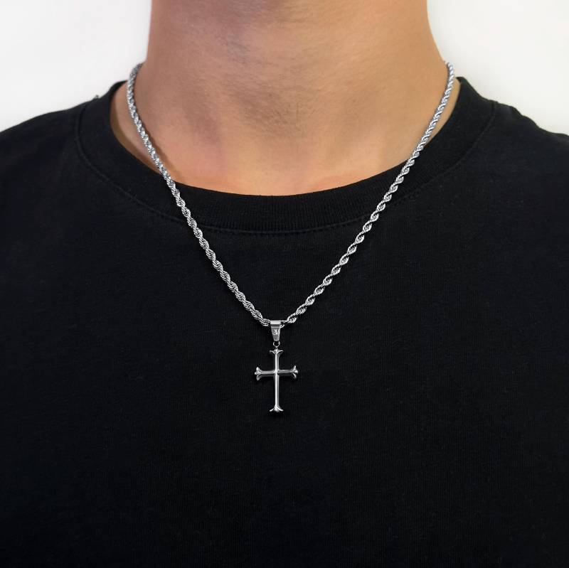 Cross Chain Silver | Crucifix Necklace Men Confirmation 3mm Twisted Rope Pendant Gift Idea von StainlessJV