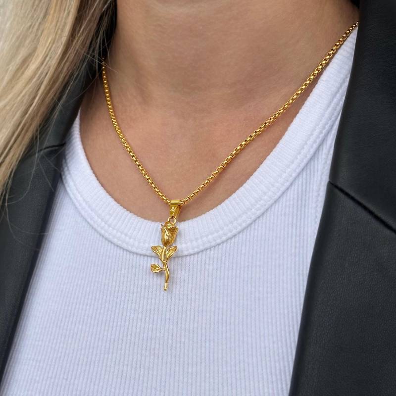 Gold Chain Women | Rose Pendant Box Necklace Waterproof & Non Fading von StainlessJV
