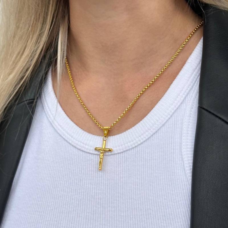 Gold Cross Chain Women | Jesus Pendant Crucifix Necklace Confirmation Religious Jewelry Waterproof & Non Fading von StainlessJV