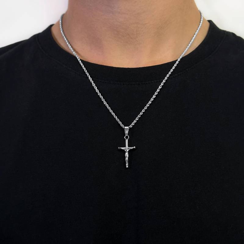 Jesus Cross Chain Silver | 2mm Twisted Rope Necklace Crucifix Pendant Confirmation Religious Jewelry Gift Idea von StainlessJV
