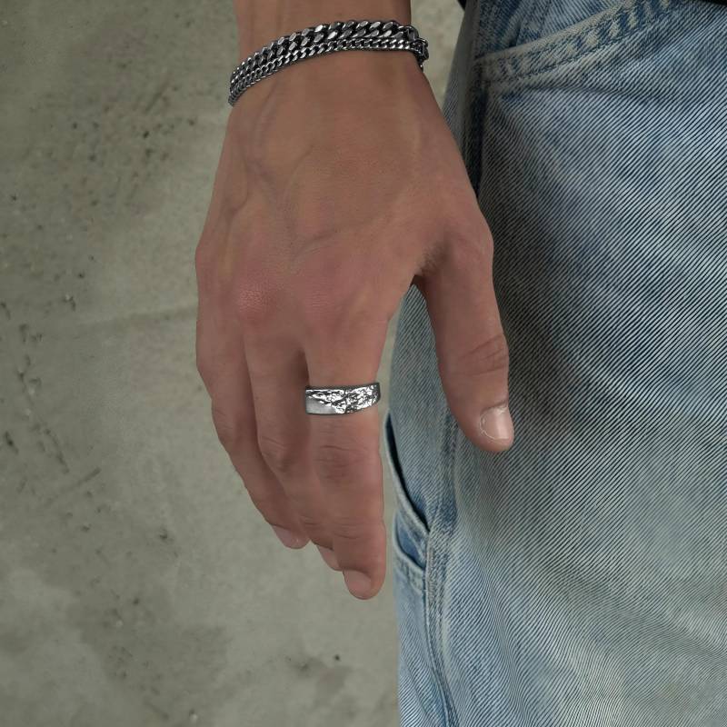 Men's Silver Ring - Unique Melted Meltdown Signet Modern Abstract Jewelry Streetwear Statement Gift Idea For Men von StainlessJV