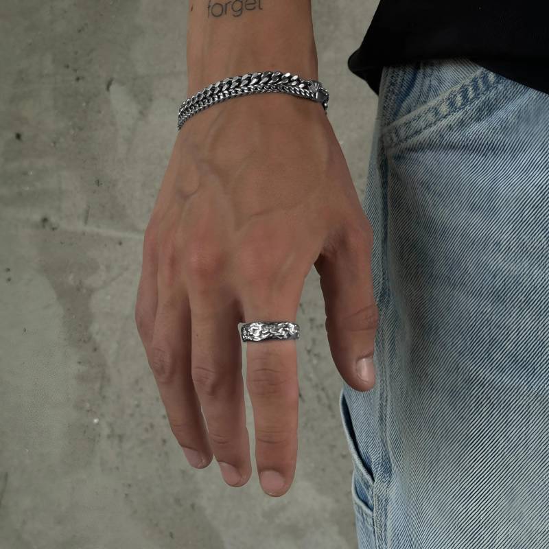 Men's Silver Ring - Unique Textured Modern Abstract Jewelry Streetwear Statement Custom For Men Gift Idea von StainlessJV