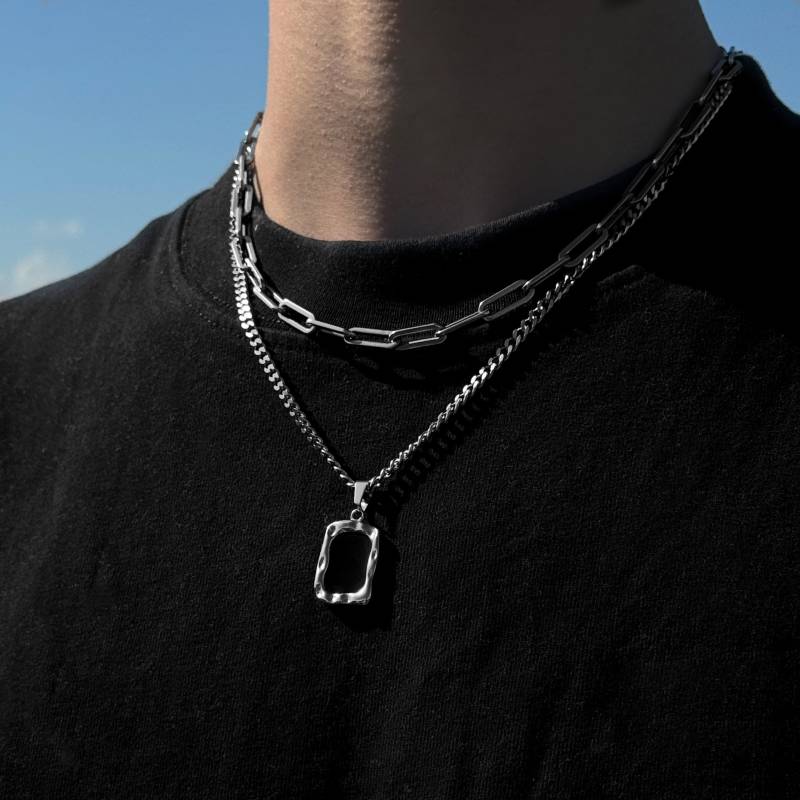 Onyx Chain Silver Men | Medallion Pendant Necklace 4mm Cuban Link Streetwear Jewelry Gift Idea von StainlessJV