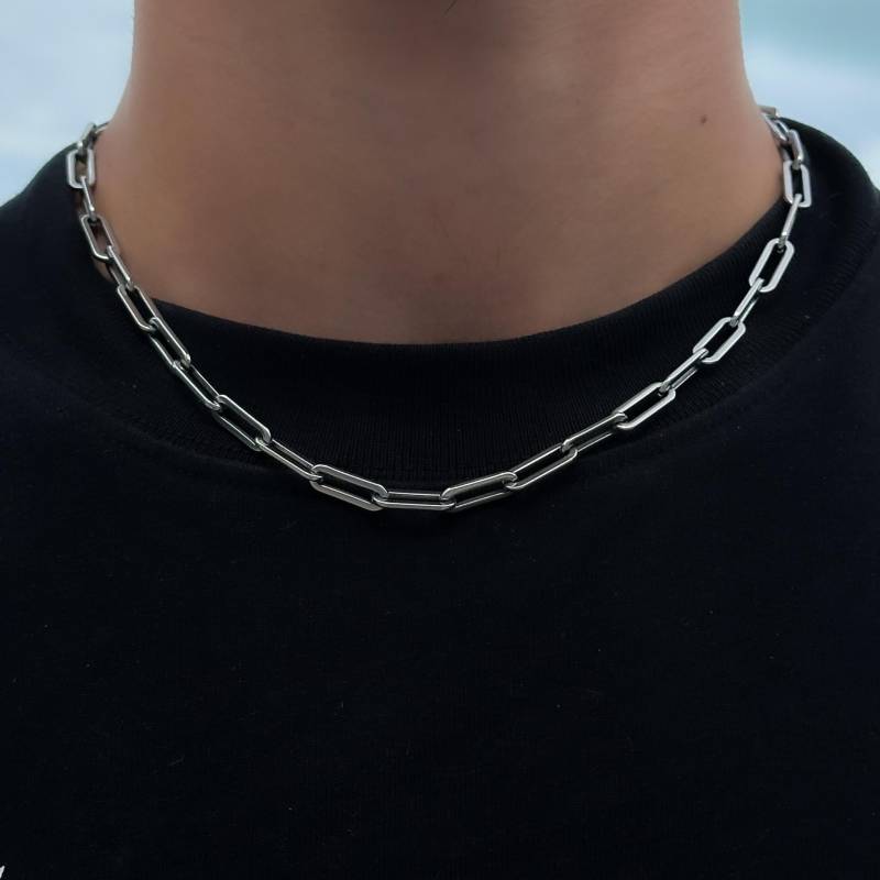 Paperclip Necklace Men - Silver Chain Link Streetwear Jewelry Waterproof & Non-Fading Gift Idea von StainlessJV