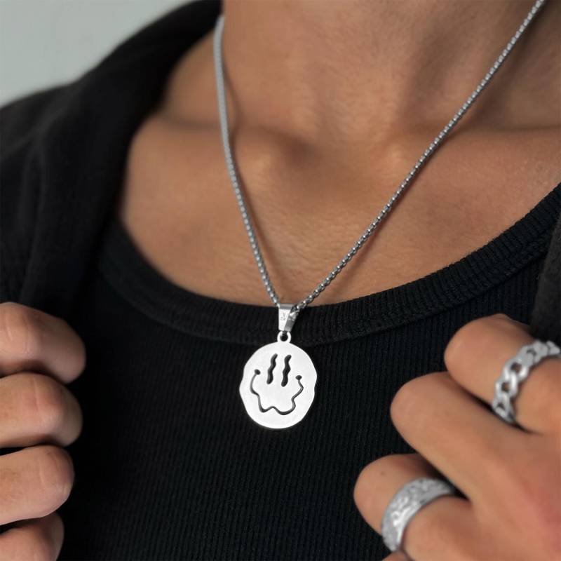 Smiley Chain Silver | Emoji Necklace Men 2, 5mm Box Jewelry Pendant With Gift Idea von StainlessJV