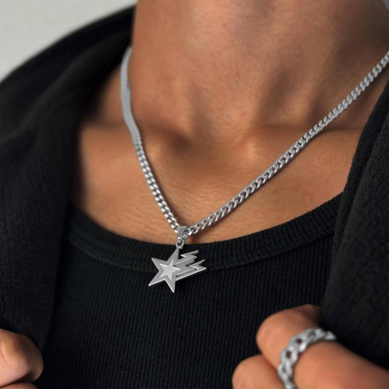 Star Chain Silver Men | 4mm Cuban Link With Pendant Streetwear Jewelry Necklace Space von StainlessJV