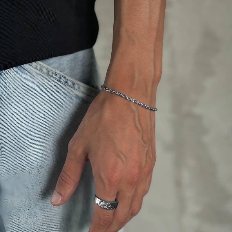 Twisted Rope Bracelet Men - 3mm Mens Silver Minimalistic Streetwear Jewelry Waterproof & Non-Fading von StainlessJV