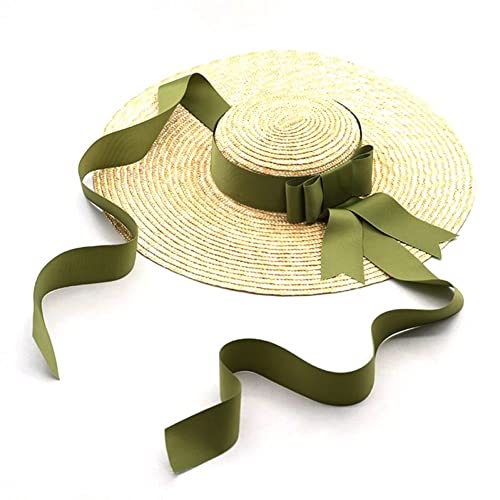 Frauen Strohhut Ribbon Bogen Sonnenhut Breiter Krempel Elegantes Hut Flacher Sunhat Sommer Beach Hut Für Damen Mädchen von Stakee