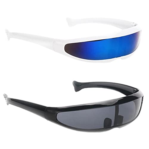 Futuristische Schmale Sonnenbrillen 2pcs Raum Roboter Sonnenbrillen Farbe Spiegelte Sonnenbrille Cosplay Kostümprops Für Frauen Männer von Stakee