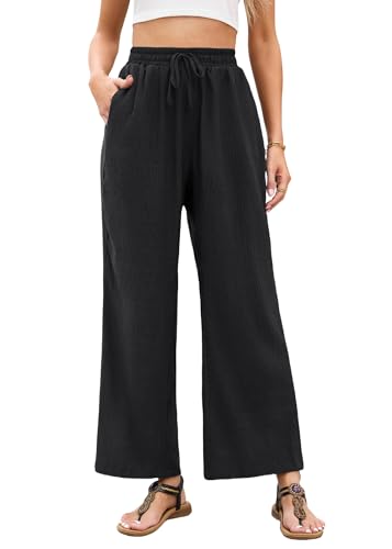Stamain Damen Hosen Weite Schwarz Gerade Geschnitten Palazzo Hose Sommer Causal Leichte Marlene Hose Stoffhose mit Taschen 2XL von Stamain