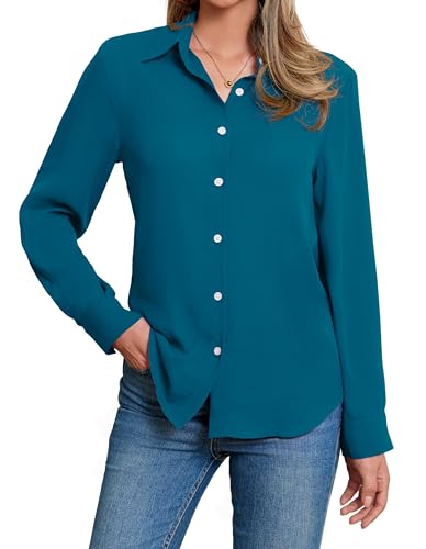 Stamain Hemd Damen Elegant Langarm Chiffon Bluse Kragen Formelle Business Arbeit Hemden mit Knöpfen Türkisblau M Stamain Hemd Damen Elegant Langarm Chiffon Bluse Kragen Formelle Business Arbeit Hemden mit Knöpfen Türkisblau M von Stamain
