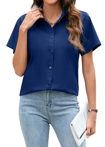 Stamain Hemd Damen Kurzarm Arbeit Büro Formelle Slim Fit Bluse Navyblau Business Büro Button Down Hemdbluse M von Stamain