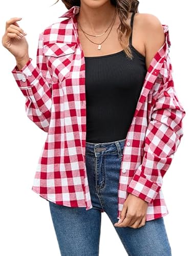 Stamain Rot Kariertes Hemd Damen Bluse Langarm Trachtenbluse Oktoberfest Holzfällerhemd Karohemd Baumwolle Longbluse Oberteile Tops Lässig Weich Regular Fit 3XL Stamain Rot Kariertes Hemd Damen Bluse Langarm Trachtenbluse Oktoberfest Holzfällerhemd Karohemd Baumwolle Longbluse Oberteile Tops Lässig Weich Regular Fit 3XL von Stamain