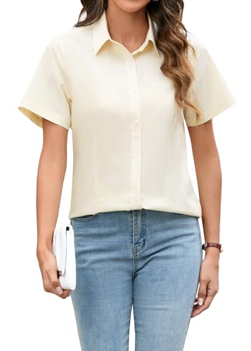Stamain Short Sleeved Shirts for Women Fitted Business Beige Button Down Shirt Women Formal Office Work Wear 2XL von Stamain