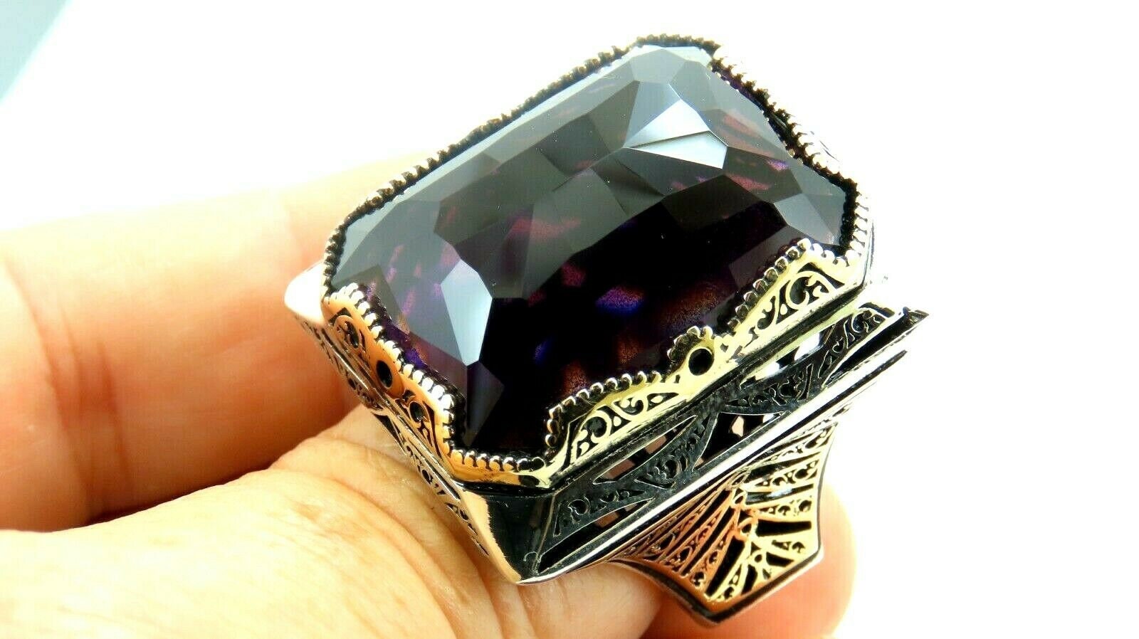 Türkisch Handgemachter Schmuck 925 Sterling Silber Amethyst Stein Männer Ring Sz 10 Türkisch Handgemachter Schmuck 925 Sterling Silber Amethyst Stein Männer Ring Sz 10 von StamboulJewel