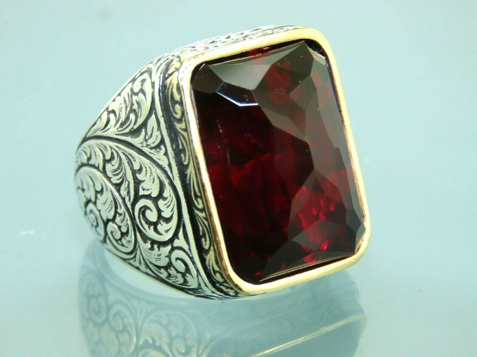 Türkisch Handgemachter Schmuck 925 Sterling Silber Rubin Stein Männer Ring Sz 9 Türkisch Handgemachter Schmuck 925 Sterling Silber Rubin Stein Männer Ring Sz 9 von StamboulJewel