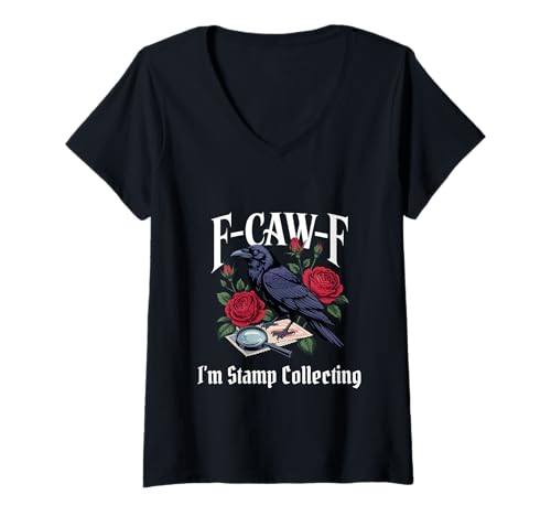 Damen Lustige F-Caw-F Briefmarkensammlung Gothic T-Shirt mit V-Ausschnitt Damen Lustige F-Caw-F Briefmarkensammlung Gothic T-Shirt mit V-Ausschnitt von Stamp Collector F Caw F Meme Goth Emo Tshirt