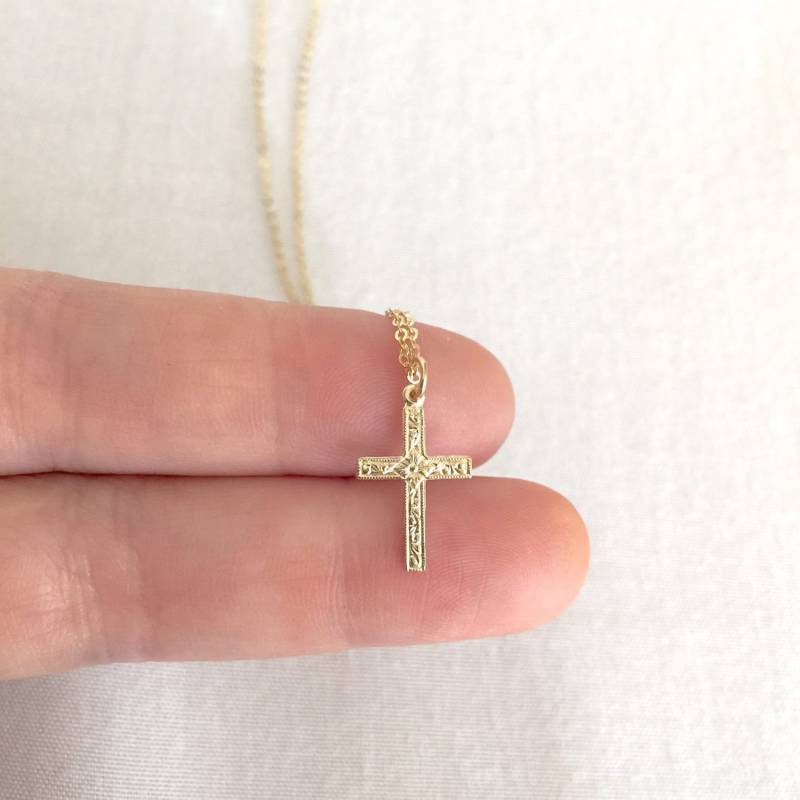 Einfache Gold Gefüllte Kreuz Halskette, Erste Kommunion Baby Taufe Konfirmation Alltägliche Mama Halskette von StampedEve