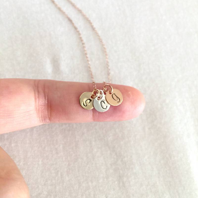 Gemischte Kleine Erste Halskette, Rose Gold Scheibe, Drei Scheiben, Schwester, Beste Freundin, Brautjungfer, Mutter Geschenk, Sterling Silber von StampedEve