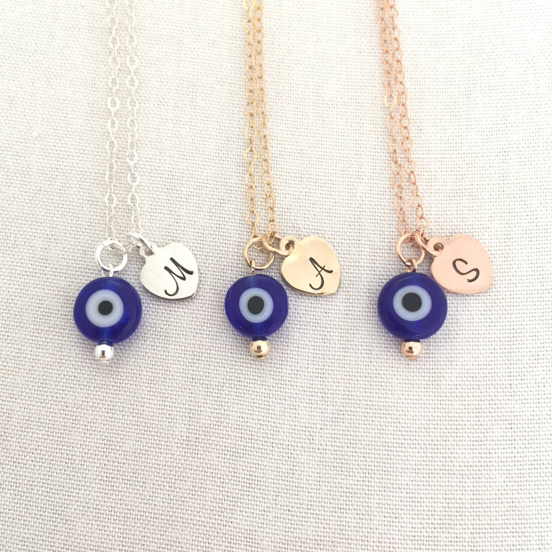 Personalisierte Evil Eye Halskette, Roségold Eye, Schutz Baby Gold Oder Silber Beschützer Schmuck von StampedEve
