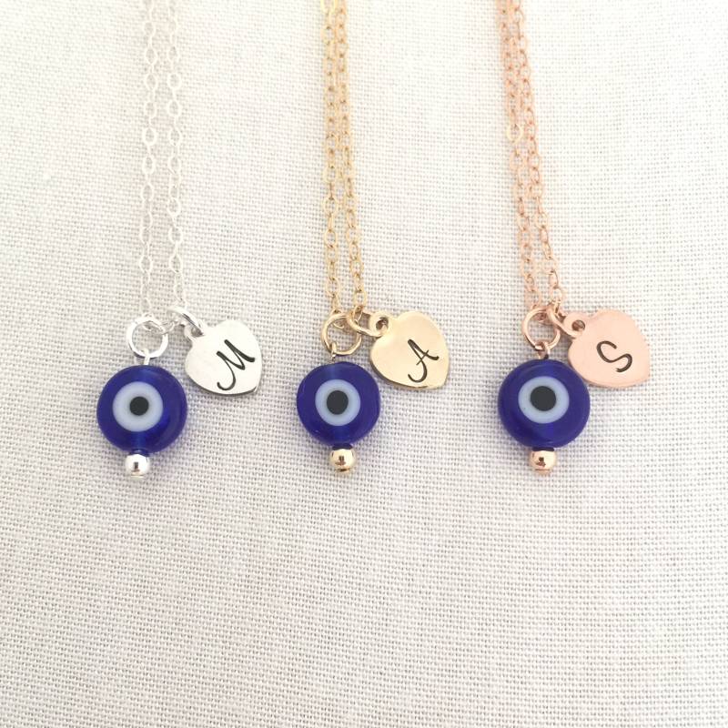 Personalisierte Evil Eye Halskette, Roségold Eye, Schutz Baby Gold Oder Silber Beschützer Schmuck von StampedEve