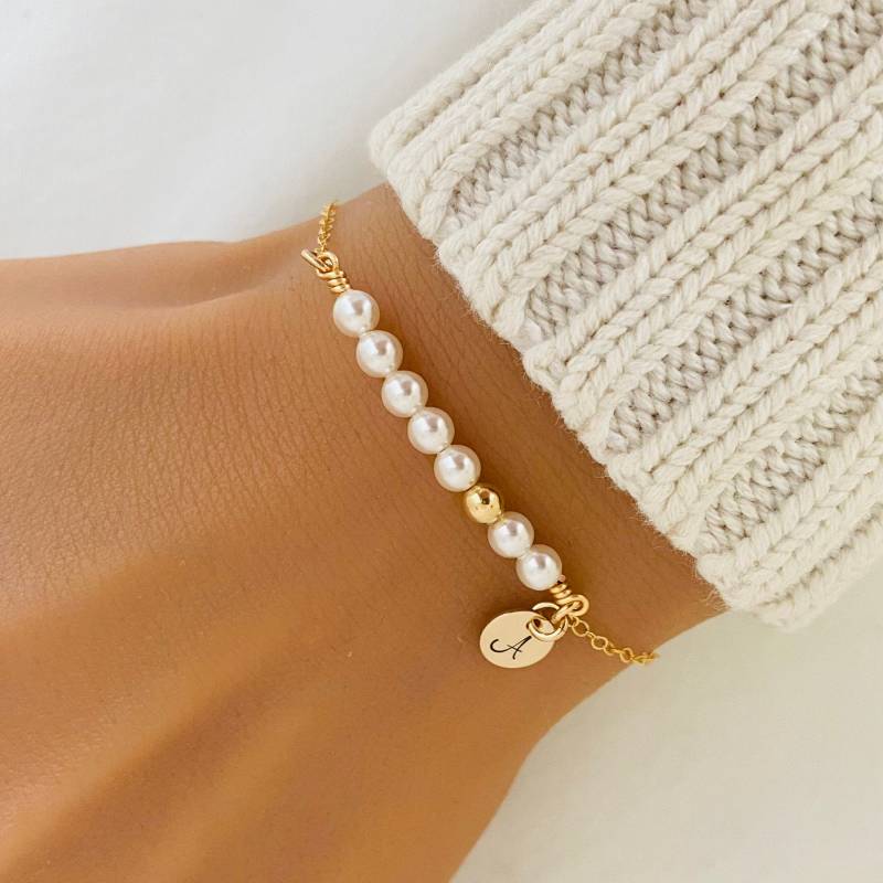 Personalisierte Perlen Armband, Brautjungfer Rose Gold Perle, Silber Blumenmädchen, Geschenk Für Kleine Mädchen von StampedEve